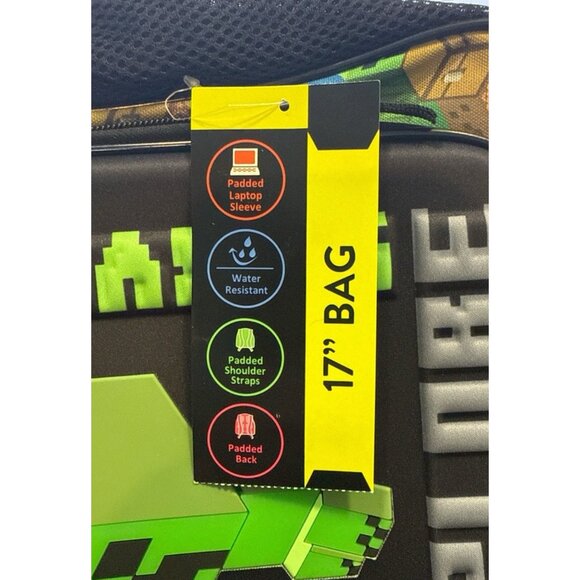 Minecraft Light Up Backpack 17 Inch Bag Unisex Black Green Padded Shoulders NEW - Picture 8 of 11